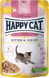 Produktbild von Happy Cat Pouch Meat in Sauce Land-Geflügel Kitten - 12 x 85 g
