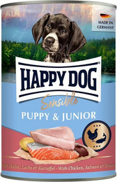 Produktbild von HAPPY DOG Sensible Pure 400g Hundenassfutter Sparpaket PUPPY  Huhn und Lachs mit Kartoffel 12 x 400g