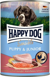 Produktbild von HAPPY DOG Sensible Pure Hundenassfutter Puppy Huhn und Lachs mit Kartoffel - 12 x 400 g
