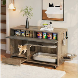 Produktbild von HAUSS SPOLE Tierhaus Bewegbarer Katzenkloschrank Katzenhaus mit Sandauffangschal&Katzennapf