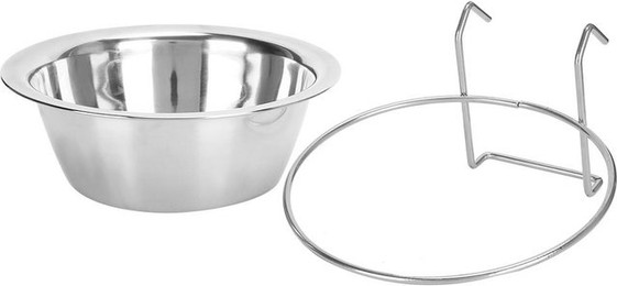 Produktbild von Haustier Hund Katze Edelstahl Hängender Typ Schüssel Langlebiger Wasser Futternapf Hängend am Käfig mit Befestigung