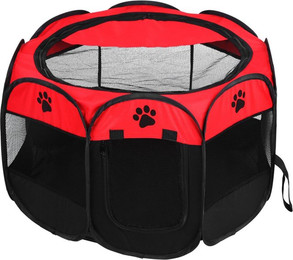 Produktbild von Haustier Katze Hund Tragbarer Faltbarer Käfig Übungs- & Spielzelt Netzabdeckung Innen-/Außenbereich Rot Red