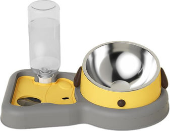 Produktbild von Haustier Wasser Futter Napf Set Umkippen verhindern Doppelhunde Katzennäpfe mit automatischer Wasserspenderflasche für gelb