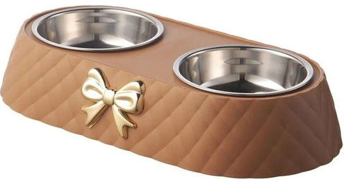 Produktbild von Haustierbedarf, Schleife, für Katzen, Futternapf, PP-Basis, Hundenapf, Edelstahl, Doppelnapf, Haustierzubehör, Futtertrinknapf