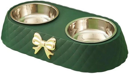 Produktbild von Haustierbedarf, Schleife, für Katzen, Futternapf, PP-Basis, Hundenapf, Edelstahl, Doppelnapf, Haustierzubehör, Futtertrinknapf grün