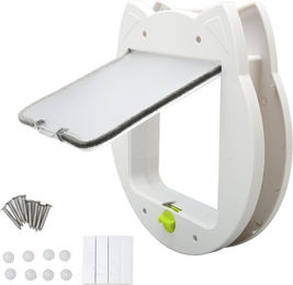 Produktbild von Haustierklappe 4-Wege-Verriegelung Geräuschlos Wetterfest Katzentür für Schlafzimmer Katzenklo Weiß