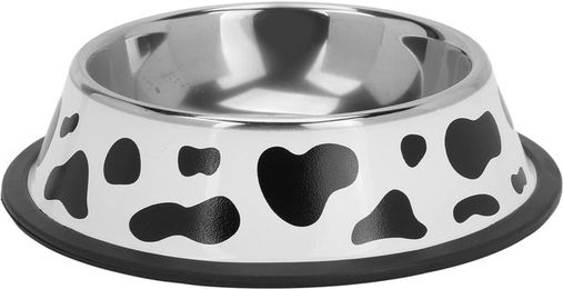 Produktbild von Haustiernapf Edelstahl mit Kuhmuster und Gummiringboden