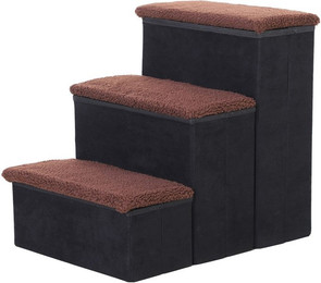 Produktbild von Haustiertreppe Katzentreppe Hundetreppe faltbar mit Stauraum MDF Schwarz