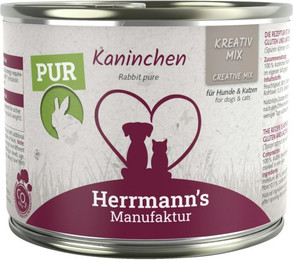 Produktbild von Herrmann's Kreativ-Mix Reinfleisch 200 Gramm Hundenassfutter Sparpaket 24 x 200 Gramm Kaninchen