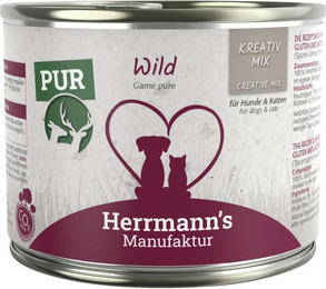 Produktbild von Herrmann's Kreativ-Mix Reinfleisch 200 Gramm Hundenassfutter Sparpaket 24 x 200 Gramm Wild