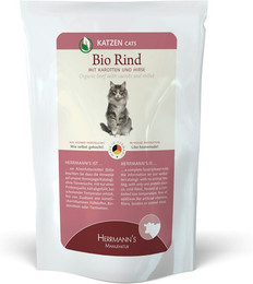Produktbild von Herrmann's Selection 100g Beutel Katzennassfutter 20 x 100 Gramm Bio Rind mit Karotte & Hirse