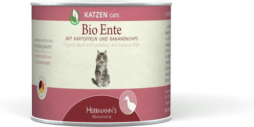 Produktbild von Herrmann's Selection 200g Dose Katzennassfutter 12 x 200 Gramm Bio Ente mit Kartoffeln & Banane