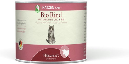 Produktbild von Herrmann's Selection 200g Dose Katzennassfutter Sparpaket 24 x 200 Gramm Bio Rind mit Karotte & Hirse