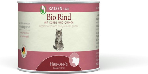 Produktbild von Herrmann's Selection 200g Dose Katzennassfutter Sparpaket 24 x 200 Gramm Bio Rind mit Kürbis & Quinoa