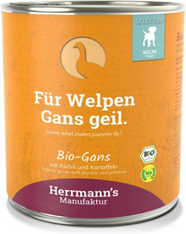 Produktbild von Herrmann's Selection Puppy Bio 800 Gramm Hundenassfutter Sparpaket 12 x 800 Gramm Gans mit Kürbis & Kartoffel