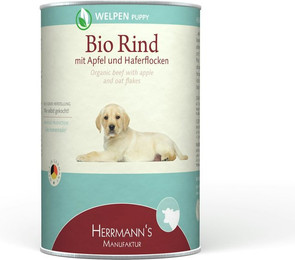 Produktbild von Herrmann's Selection Welpe 12x400g Dose Hundenassfutter Bio Rind mit Apfel & Haferflocken