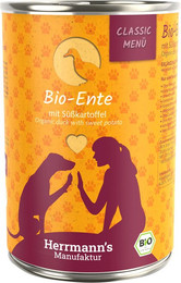 Produktbild von Herrmanns Bio-Ente mit Süßkartoffel Nassfutter für Hunde - 12 x 400 g