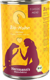 Produktbild von Herrmanns Bio Nassfutter für Hunde Huhn mit Reis - 6 x 400 g