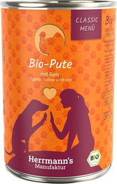 Produktbild von Herrmanns Bio Nassfutter für Hunde Pute mit Reis - 6 x 400 g