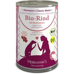 Produktbild von Herrmanns Bio Nassfutter für Hunde Rind mit Buchweizen - 6 x 400 g