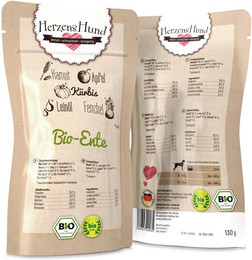 Produktbild von Herzenshund 130 Gramm Hundenassfutter Sparpaket 30 x 130 Gramm Bio Ente mir Bio Gemüse