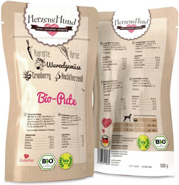 Produktbild von Herzenshund 130 Gramm Hundenassfutter Sparpaket 30 x 130 Gramm Bio Pute mit Hirse