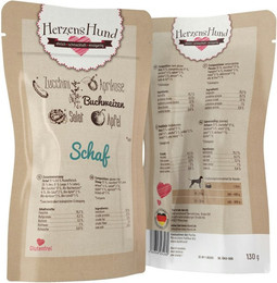 Produktbild von Herzenshund 130 Gramm Hundenassfutter Sparpaket 30 x 130 Gramm Bio Schaf mit Bio Zucchini