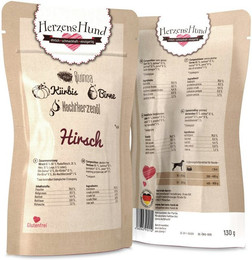 Produktbild von Herzenshund 130 Gramm Hundenassfutter Sparpaket 30 x 130 Gramm Hirsch mit Bio Quinoa