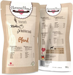 Produktbild von Herzenshund 130 Gramm Hundenassfutter Sparpaket 30 x 130 Gramm Pferd mit Bio Kürbis
