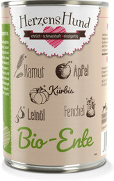 Produktbild von Herzenshund 400 Gramm Hundenassfutter 12 x 400 Gramm Bio Ente mir Bio Gemüse