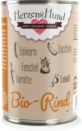 Produktbild von Herzenshund 400 Gramm Hundenassfutter 12 x 400 Gramm Bio Rind mit Einkorn und Gemüse