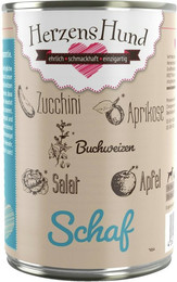 Produktbild von Herzenshund 400 Gramm Hundenassfutter 12 x 400 Gramm Bio Schaf mit Bio Zucchini