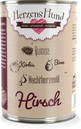 Produktbild von Herzenshund 400 Gramm Hundenassfutter Sparpaket 24 x 400 Gramm Hirsch mit Bio Quinoa