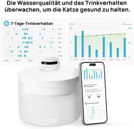Produktbild von Hiigge Trinkbrunnen für Katzen kabellos 2,3L mit Filtersystem und App-Steuerung - 2,3 l