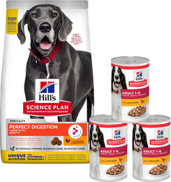 Produktbild von HILL'S Science Plan Canine Adult Large Perfect Digestion Chicken and Brown Rice 14kg Futter für gesunde Verdauung für große Hunde + 3 Dosen GRATIS