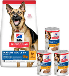 Produktbild von HILL'S Science Plan Canine Mature Adult 6+ Large breed Chicken 18 kg für ältere Hunde großer Rassen + 3 Dosen GRATIS