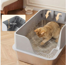 HOMALL Katzentoilette XXL Große katzenklo edelstahl,Hochrand anti-Spritzen, Offen, geräumig, leicht zu reinigen – Bild 1 von 5