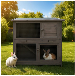 Produktbild von HTI-Living Kleintierstall Kleintierstall aus Holz in Grau, ideal für Kaninchen