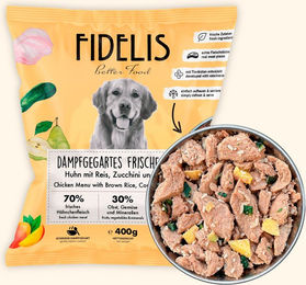 Produktbild von Huhn mit Reis, Zucchini und Mango (400g, gefroren)