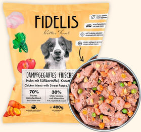 Produktbild von Huhn mit Süßkartoffel, Karotte und Apfel (400g, gefroren)