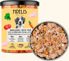 Produktbild von Huhn mit Süßkartoffel, Karotte und Apfel (400g, im Glas)