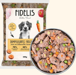 Produktbild von Huhn mit Süßkartoffel, Karotte und Kürbis (500g, tiefgefroren)