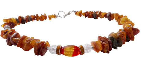 Produktbild von Hunde Bernsteinkette mit Achat und  Bergkristall Länge 46cm