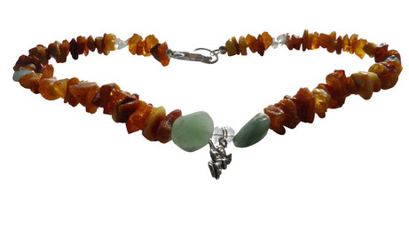 Produktbild von Hunde Bernsteinkette mit Bergkristall und Aventurin Länge 48cm