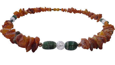 Produktbild von Hunde Bernsteinkette mit Bergkristall und Aventurin Länge 49cm