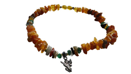 Produktbild von Hunde Bernsteinkette mit Edelsteinen und Engel Länge 32cm