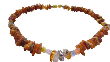 Produktbild von Hunde Bernsteinkette mit Edelsteinmix Länge 43cm