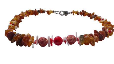 Produktbild von Hunde Bernsteinkette mit Koralle Länge 46cm