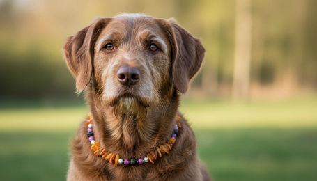 Produktbild von Hunde Bernsteinkette mit Lava  und Sugilith Länge 45cm