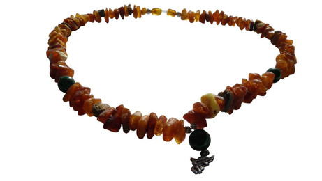 Produktbild von Hunde Bernsteinkette mit Malachit Engel Länge 47cm